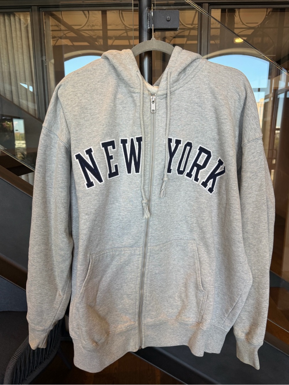 Brandy Melville Gray 'NEW YORK' Zip-Up Hoodie